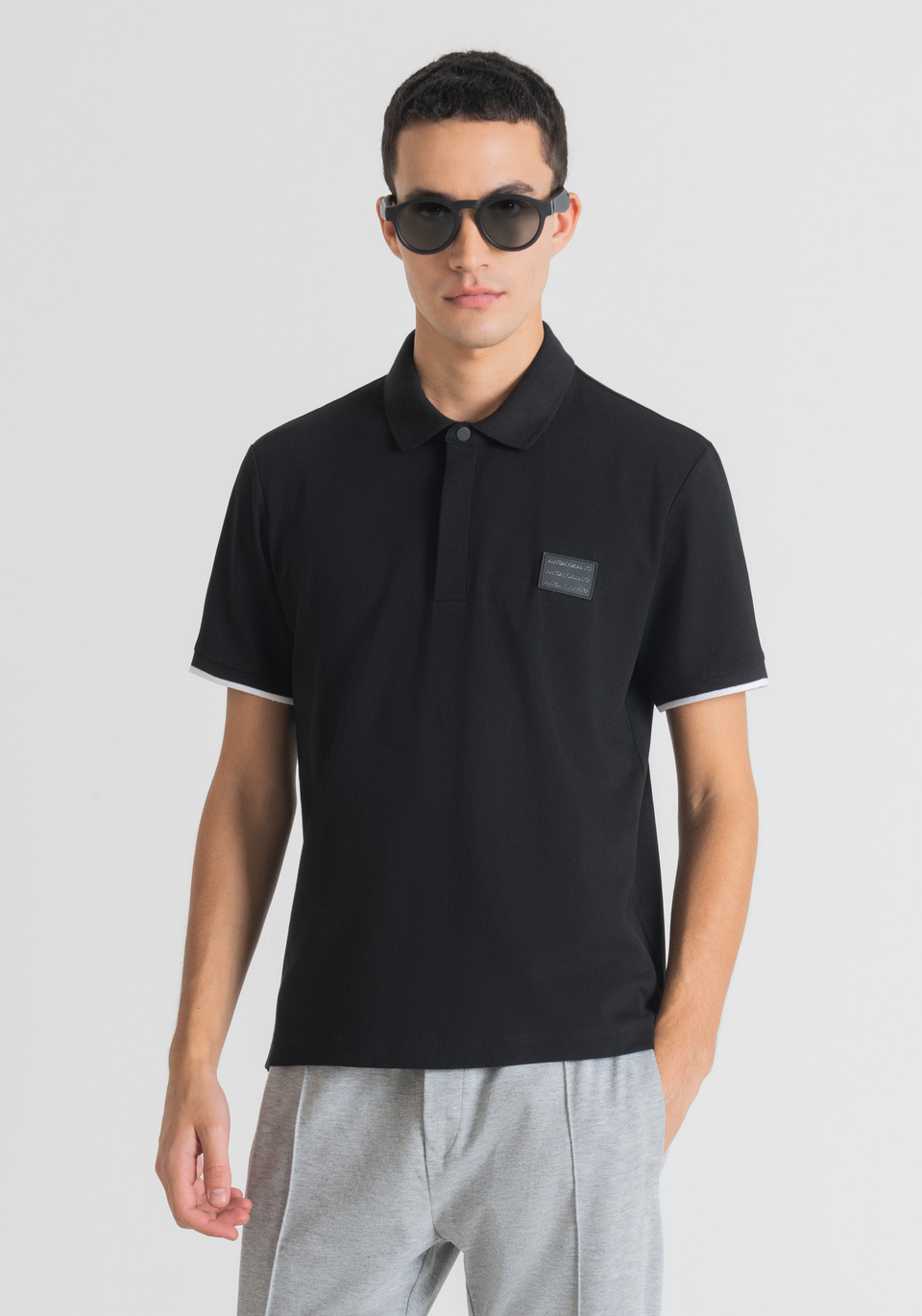 SLIM FIT POLO SHIRT IN STRETCH COTTON PIQUET WITH LOGO PATCH - Antony Morato Online Shop