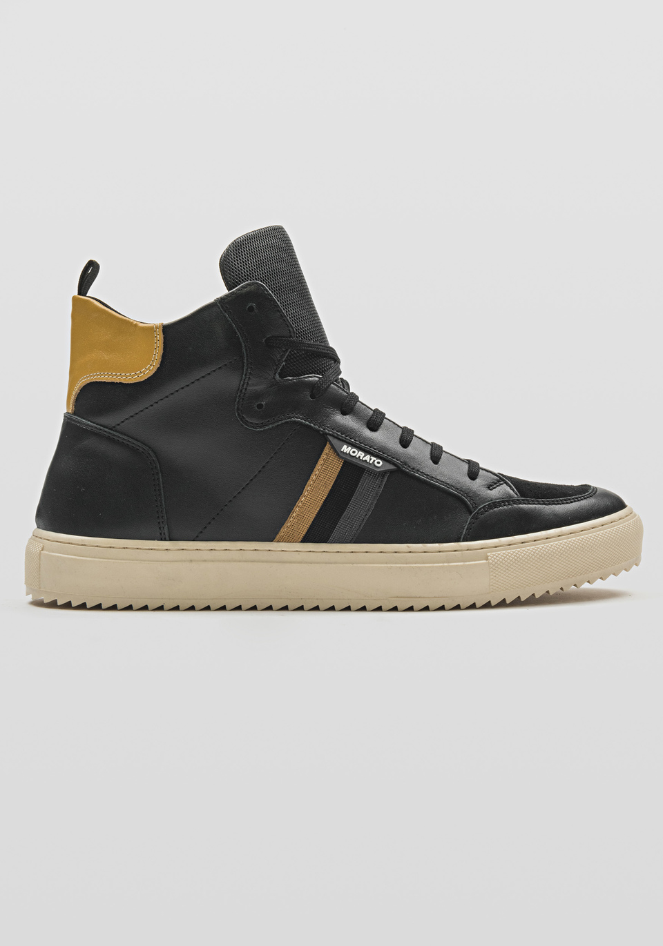 "DAMME" HIGH-TOP SNEAKER IN SOFT NAPPA LEATHER WITH STRIPED TAPE - Antony Morato Online Shop