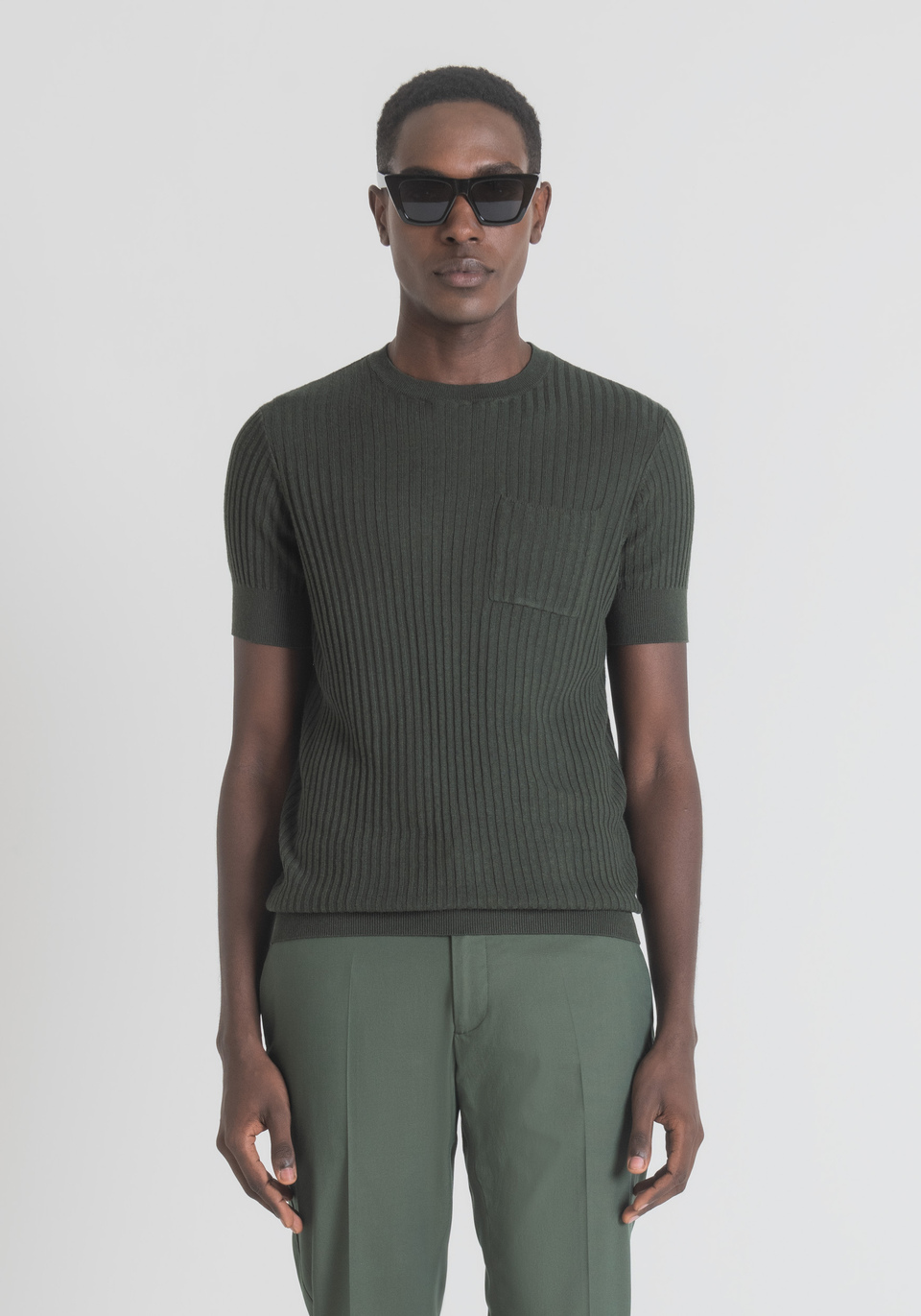 SLIM-FIT KNITTED T-SHIRT IN LINEN BLEND WITH POCKET - Antony Morato Online Shop