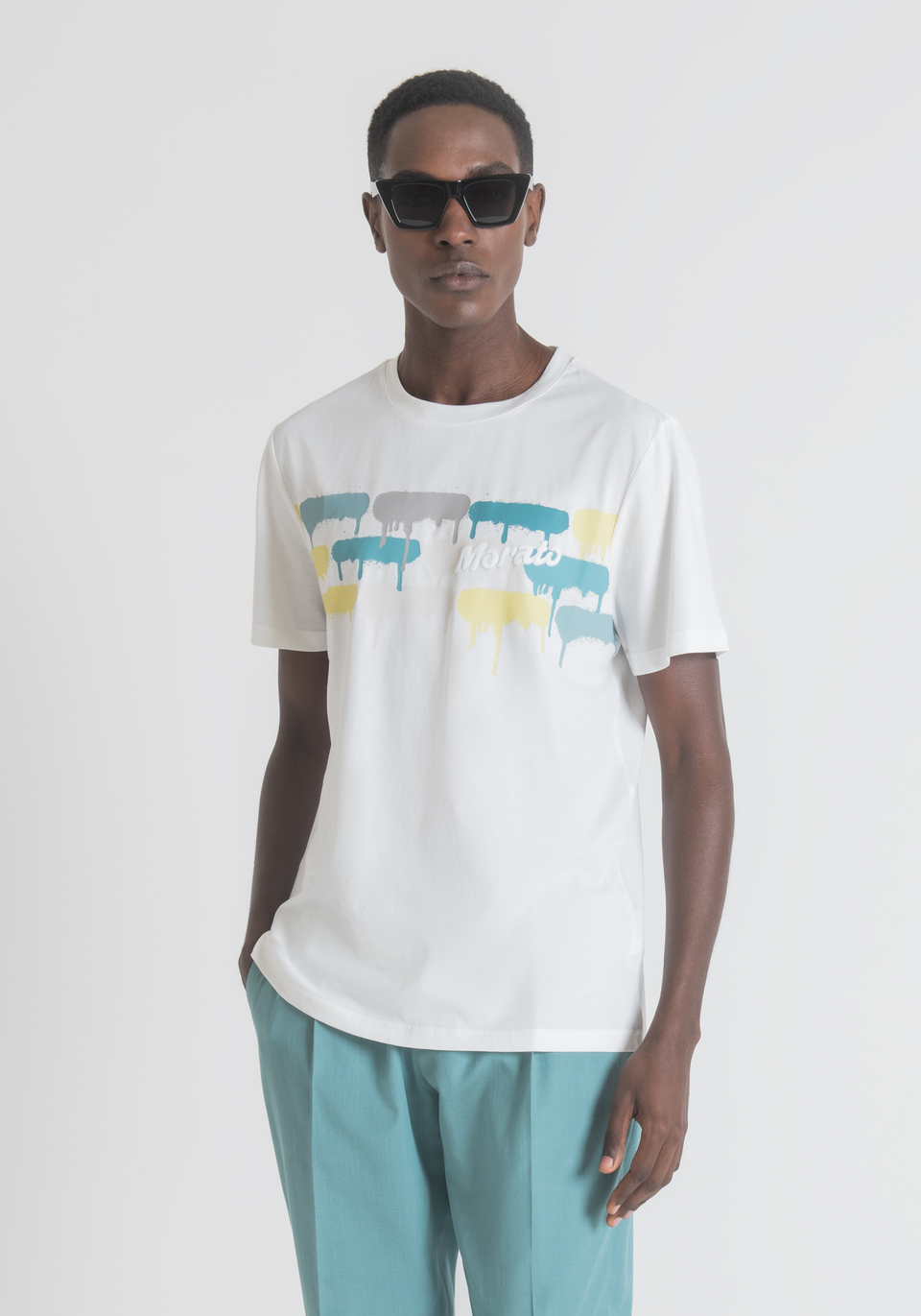 REGULAR-FIT T-SHIRT IN COTTON WITH PAINT BRUSHSTROKE EFFECT - Antony Morato Online Shop