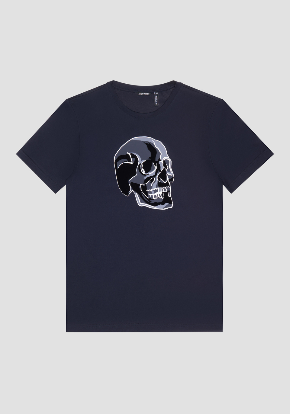 REGULAR-FIT T-SHIRT IN PURE COTTON WITH FLOCK PRINT SKULL - Antony Morato Online Shop
