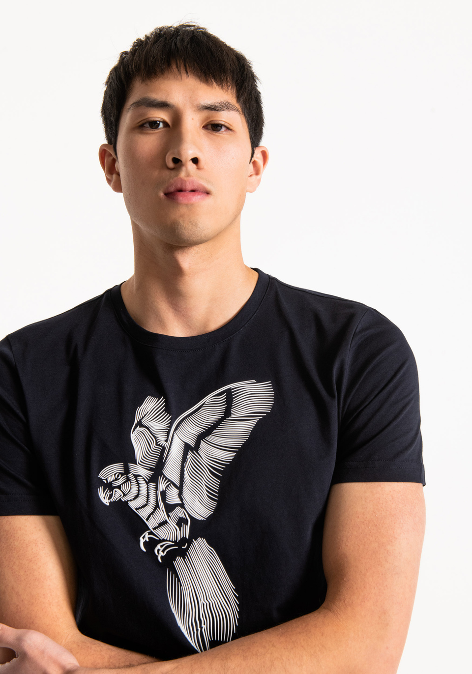 T-SHIRT SLIM FIT AUS 100 % BAUMWOLLE MIT PAPAGEI-PRINT - Antony Morato Online Shop