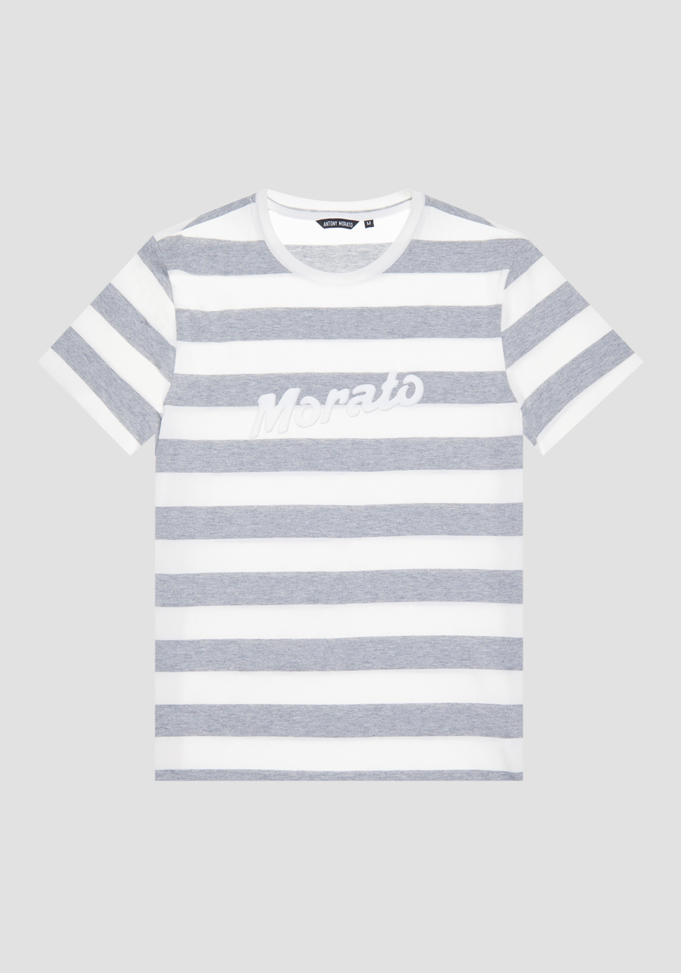 SLIM-FIT T-SHIRT IN COTTON WITH HORIZONTAL MÉLANGE STRIPES AND "MORATO" PRINT - Antony Morato Online Shop