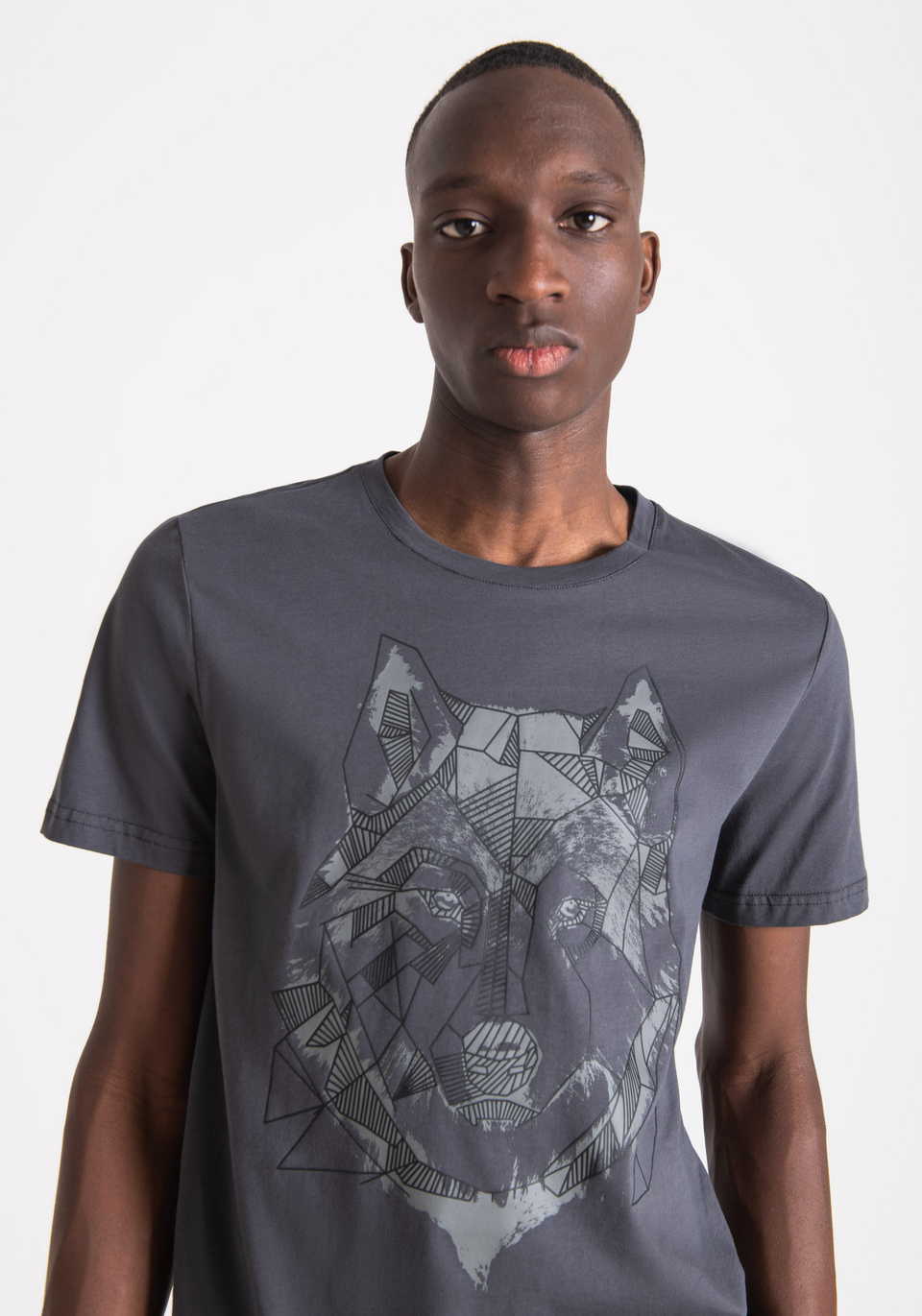 SLIM FIT T-SHIRT IN COTTON WITH WOLF PRINT - Antony Morato Online Shop