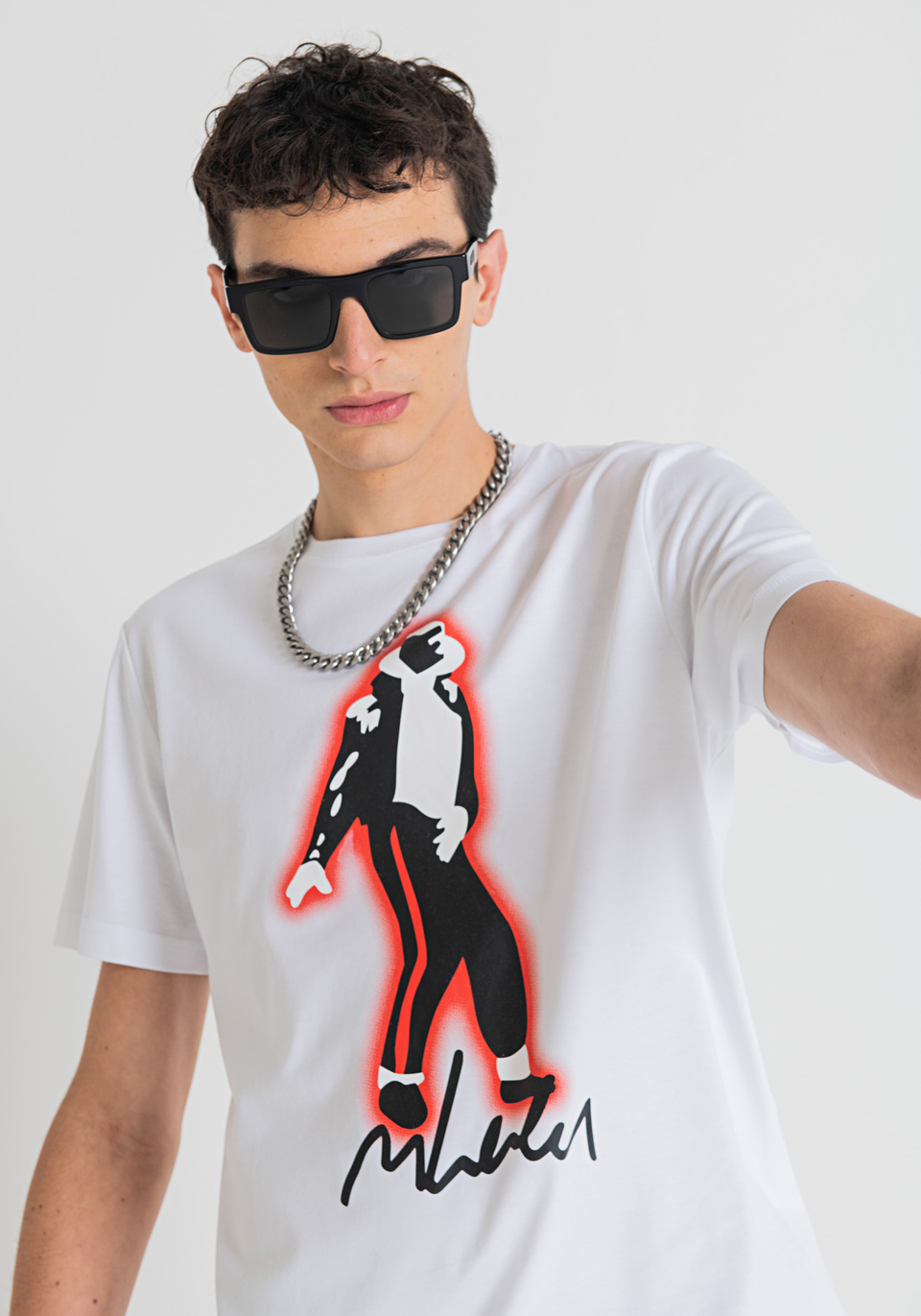 SLIM-FIT T-SHIRT IN PURE COTTON WITH MICHEAL JACKSON PRINT BY MARCO LODOLA - Antony Morato Online Shop