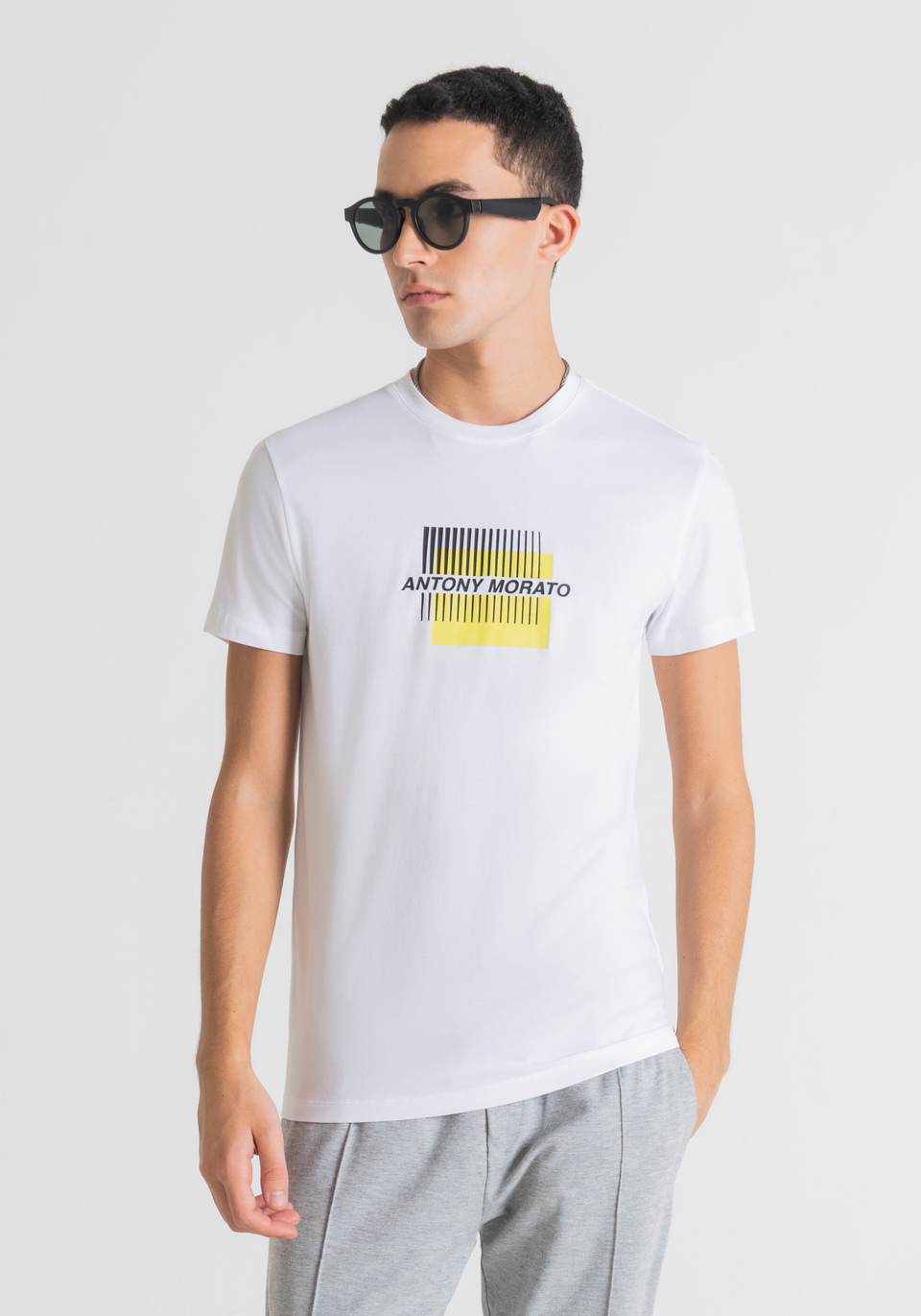 SUPER SLIM FIT T-SHIRT STRETCH COTTON WITH CONTRASTING LOGO | Morato