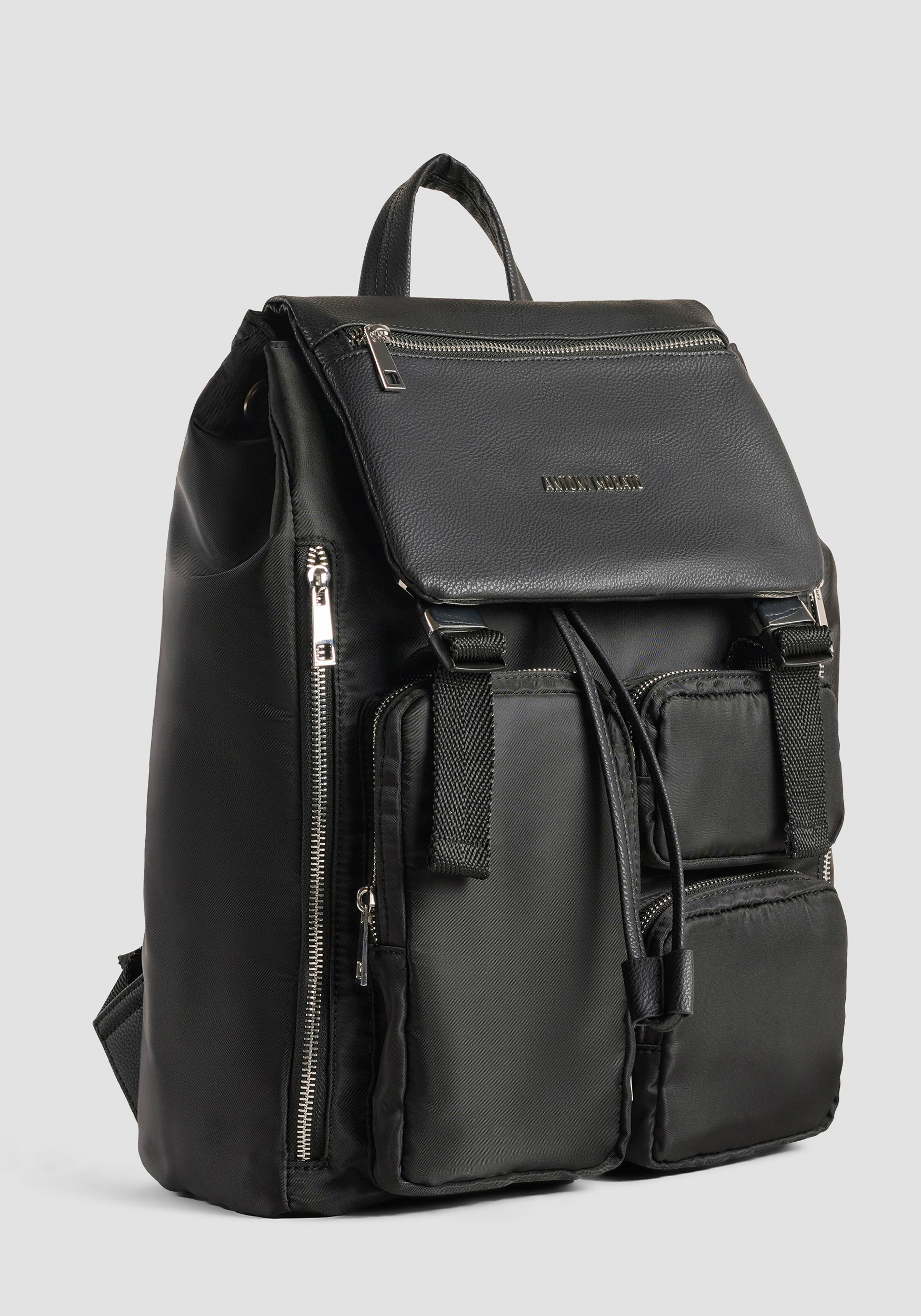 BACKPACK IN NYLON AND FAUX LEATHER WITH METAL LOGO Antony Morato