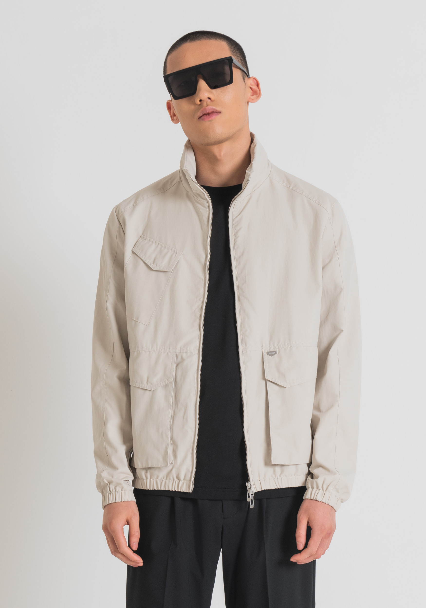 REGULAR FIT JACKET IN COTTON BLEND FABRIC AND LOGO PLAQUE | Antony 