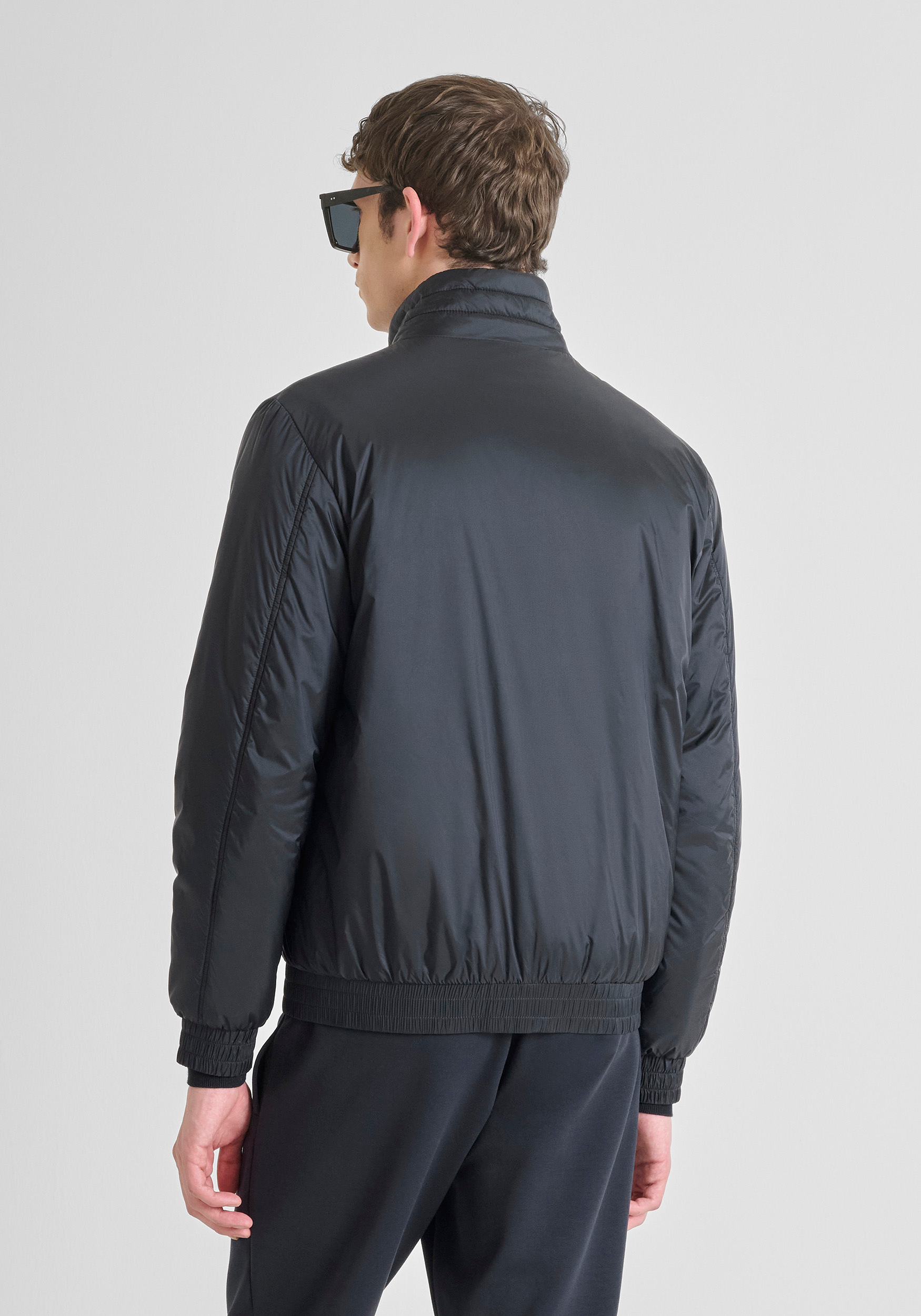 REGULAR FIT BOMBER JACKET IN SHINY NYLON WITH DUPONT SORONA ECO