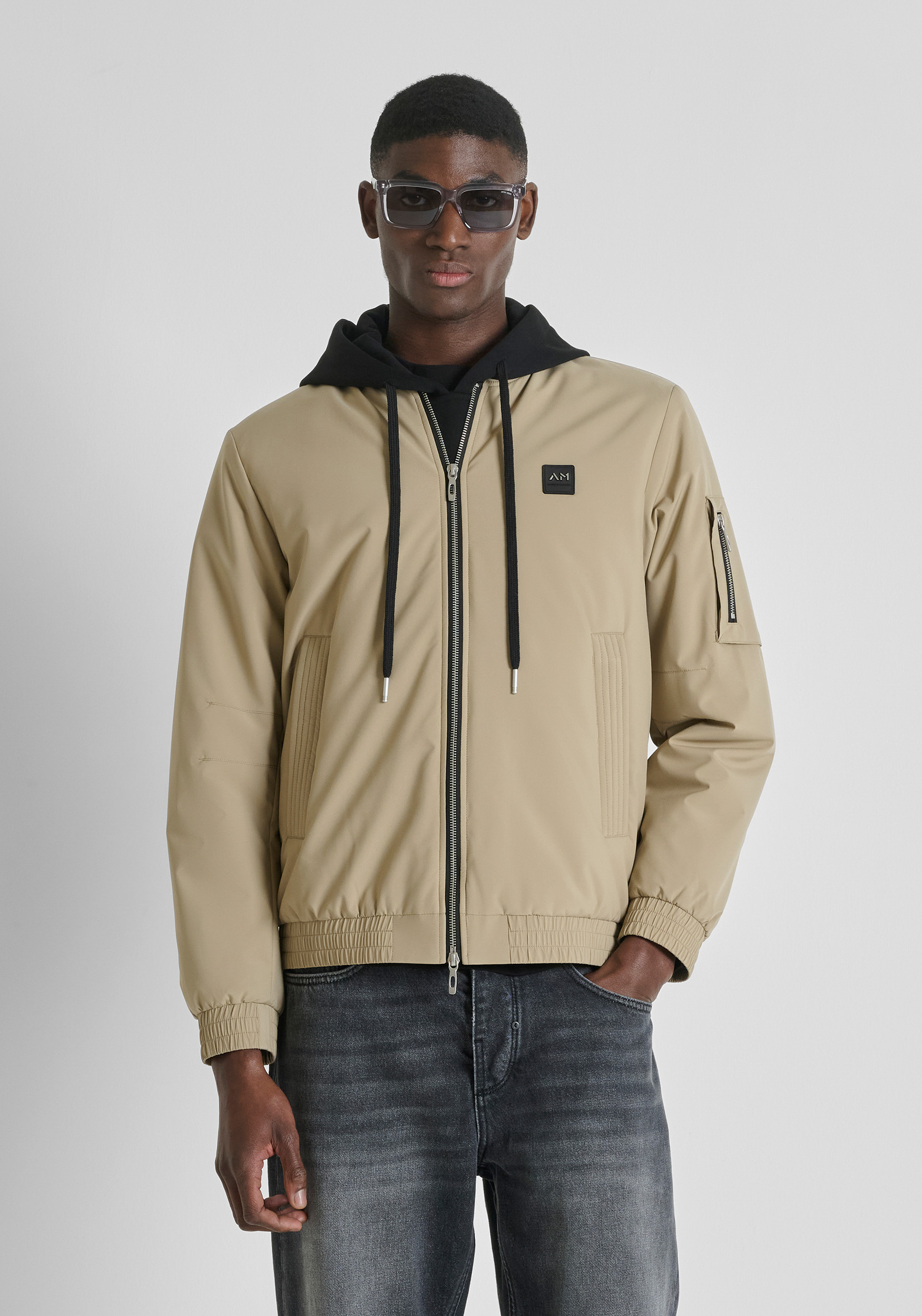 REGULAR-FIT BOMBER JACKET IN TECHNICAL FABRIC WITH SORONA AURA ECO
