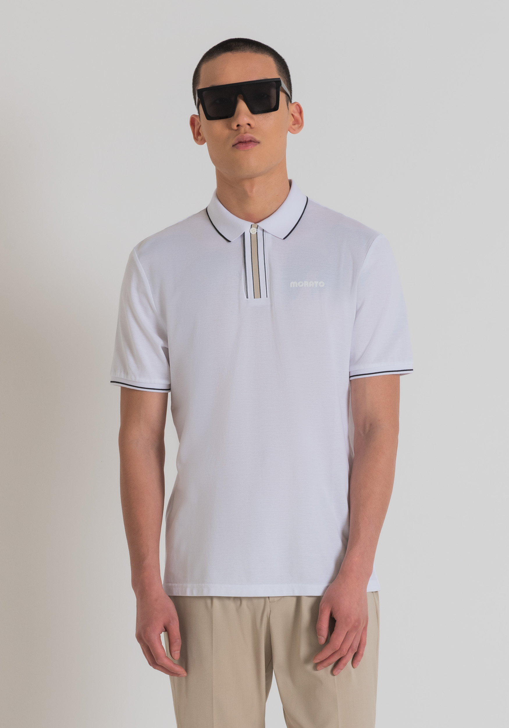 REGULAR FIT POLO SHIRT IN MERCERISED COTTON PIQUE WITH EMBOSSED