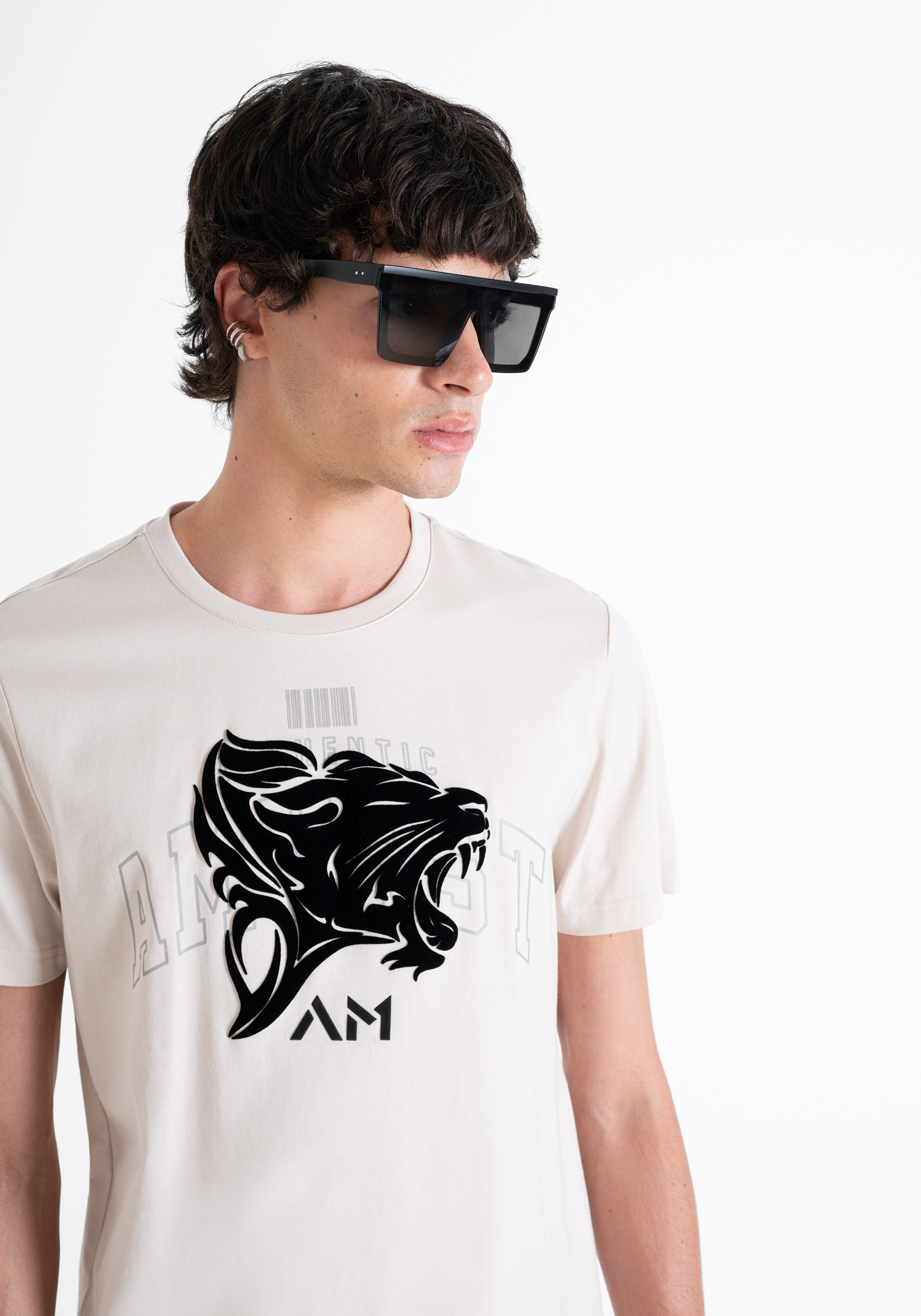 REGULAR FIT T-SHIRT IN COTTON JERSEY WITH SPONGE-EFFECT PRINT 