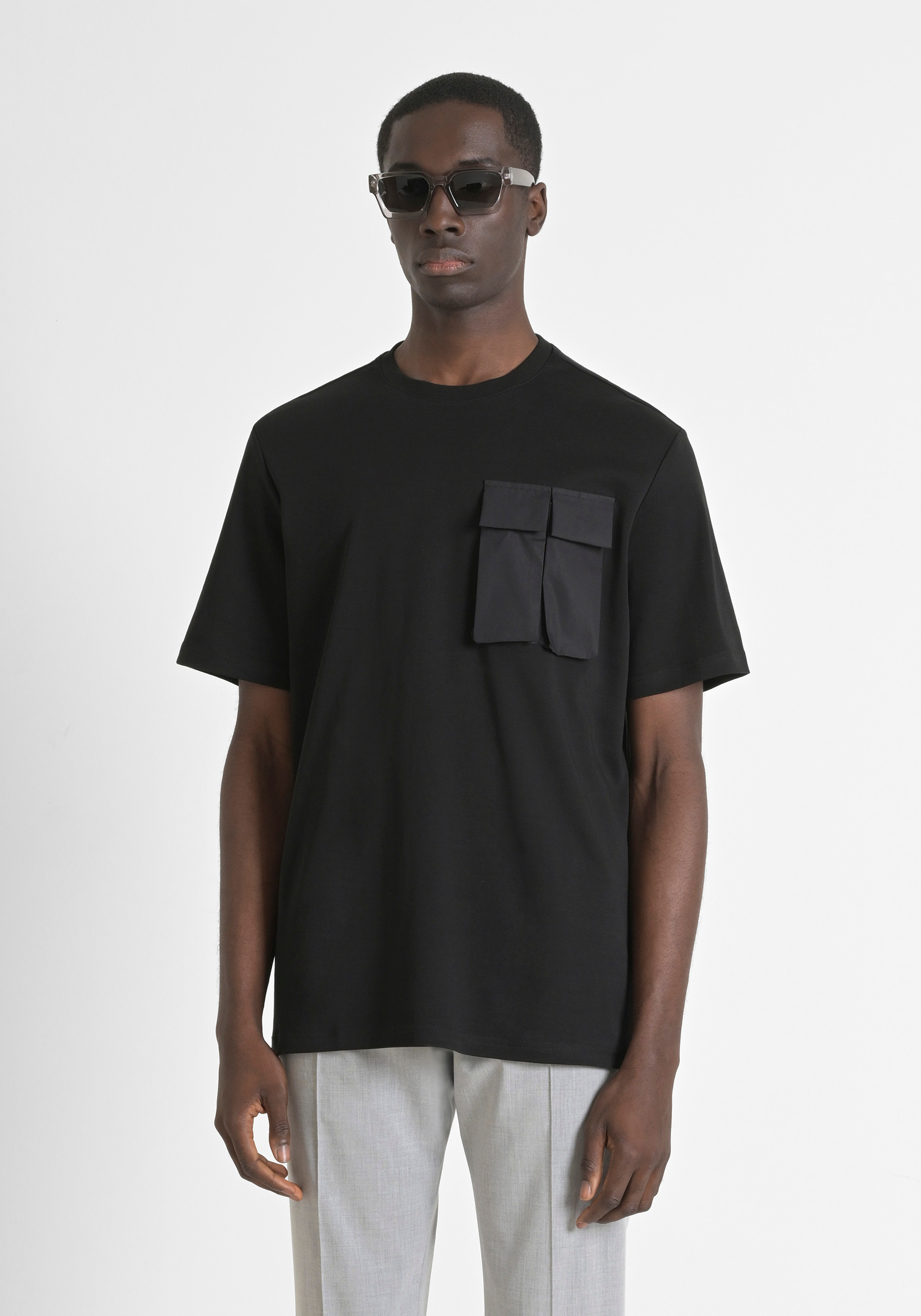 RELAXED FIT 100% COTTON JERSEY T-SHIRT WITH DOUBLE BREAST POCKET