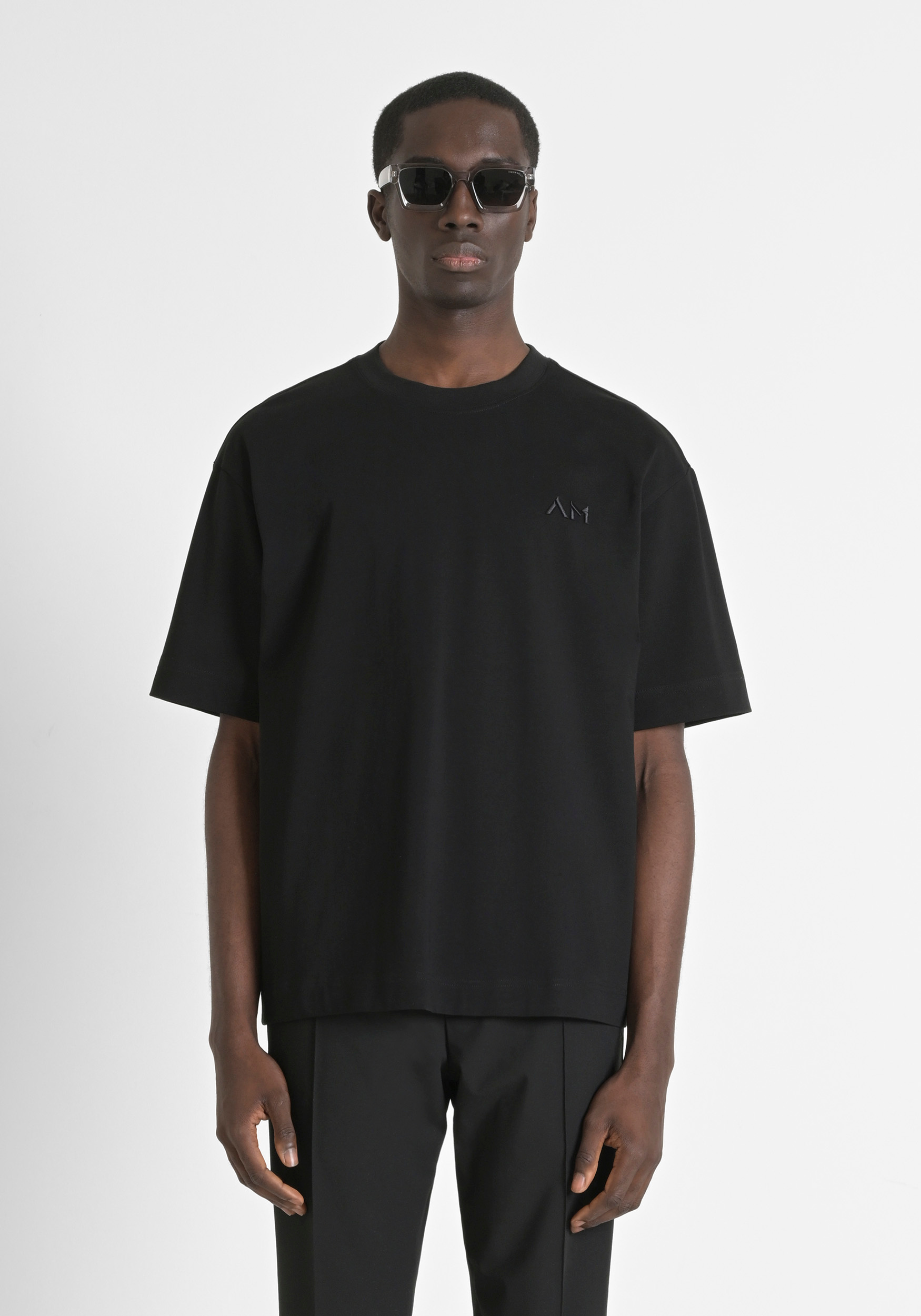 BOXY FIT COTTON T-SHIRT WITH EMBROIDERED LOGO | Antony Morato
