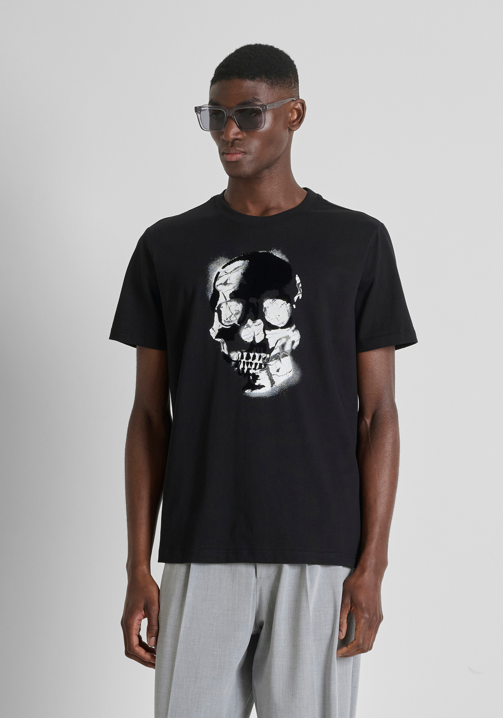 REGULAR FIT COTTON JERSEY T-SHIRT WITH SKULL PRINT | Antony Morato