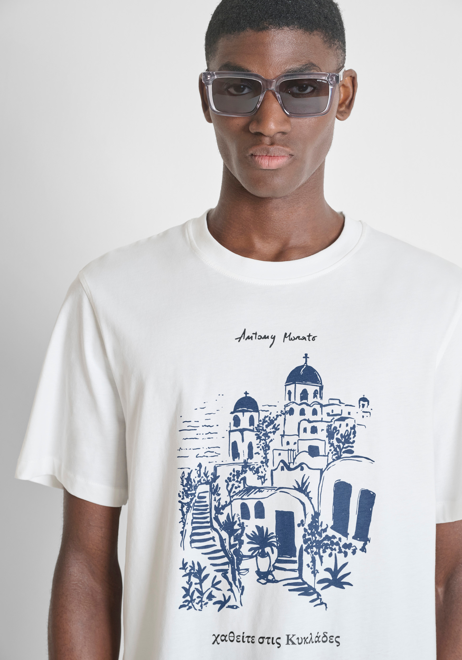 RELAXED-FIT T-SHIRT IN COTTON JERSEY WITH SANTORINI PRINT | Antony