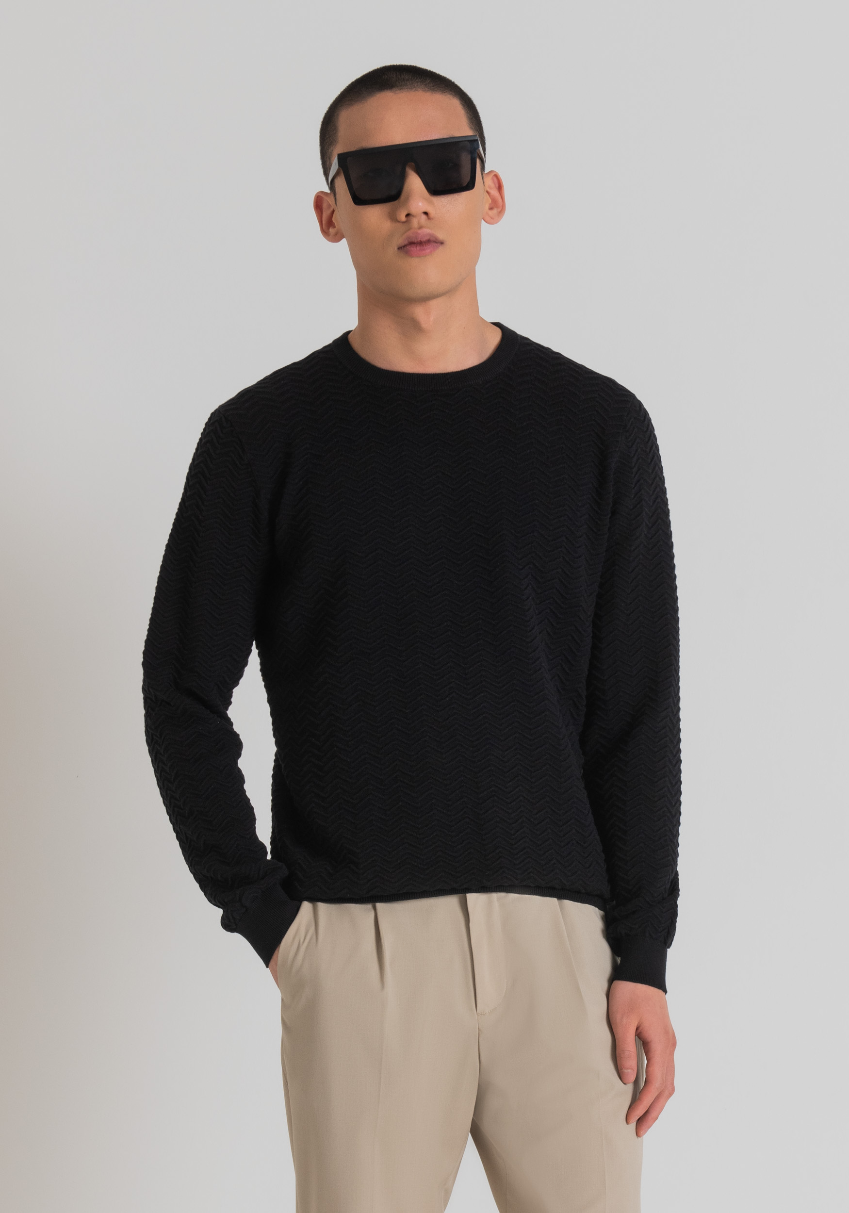 BAUMWOLLJERSEY IN NORMALER PASSFORM MIT JACQUARDMUSTER | Antony Morato