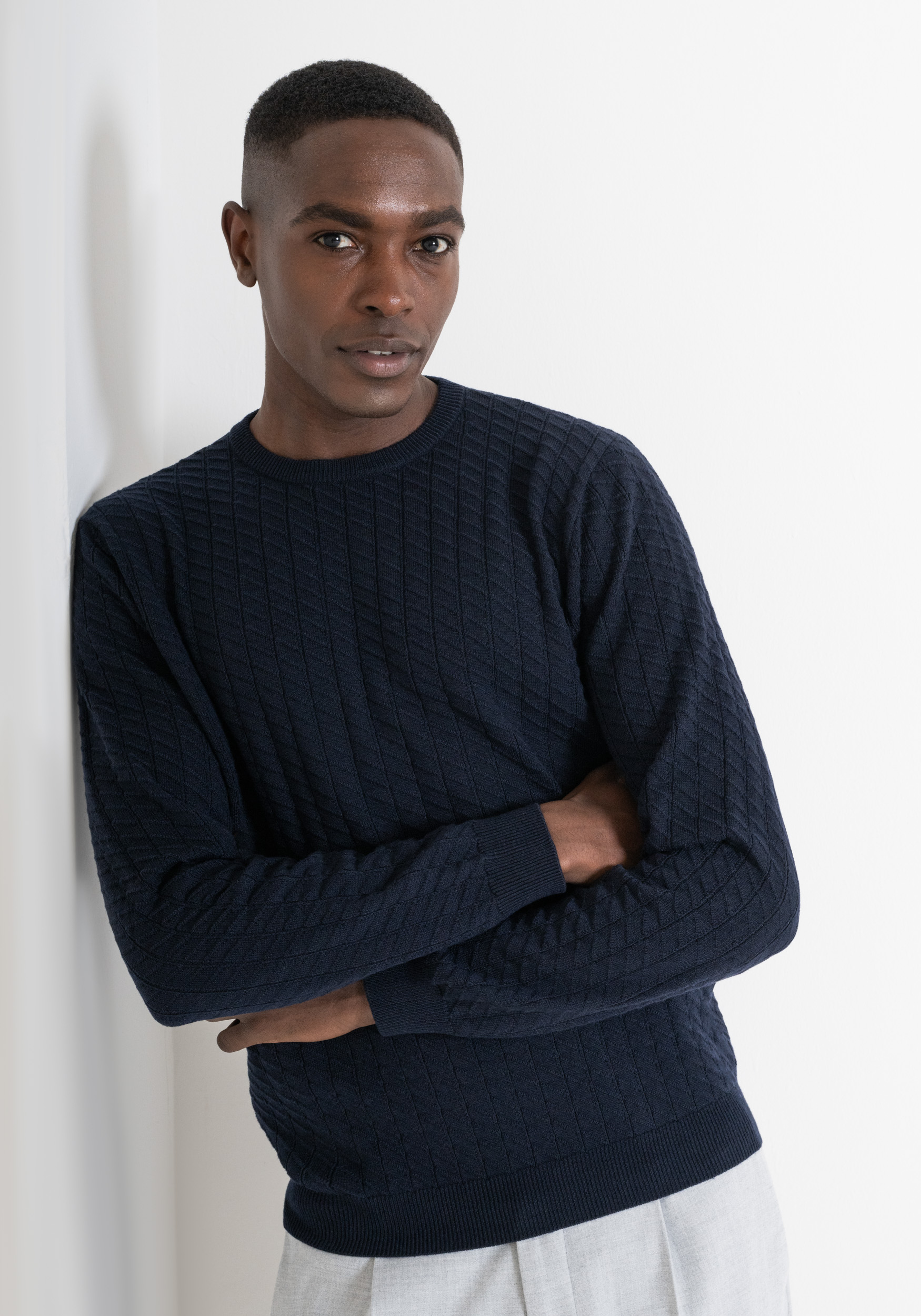 REGULAR FIT WOVEN SWEATER IN BLUE WOOL BLEND | Antony Morato