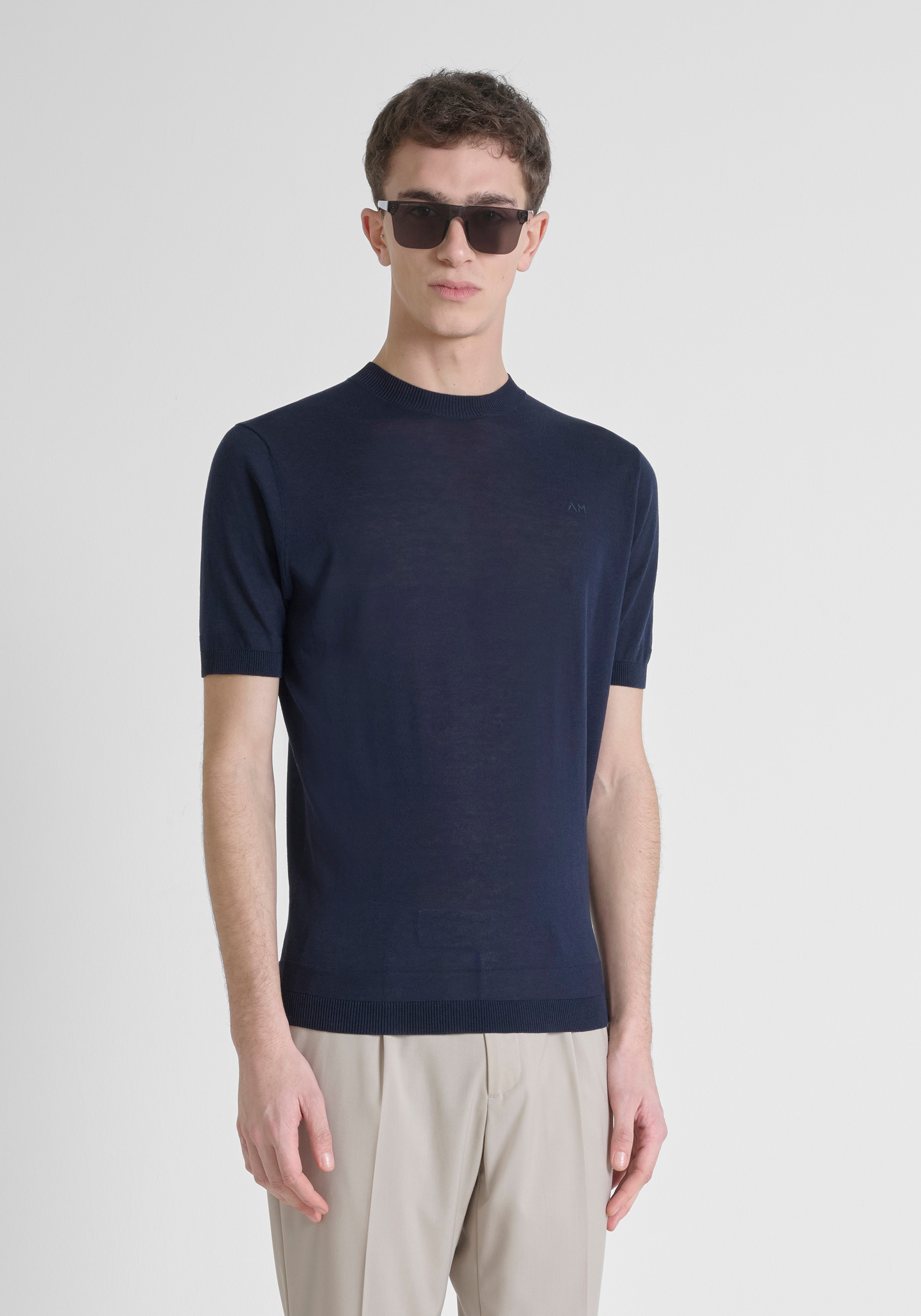 SWEATER REGULAR FIT IN COTTON BLEND SOFT YARN WITH LOGO PRINT | Antony ...