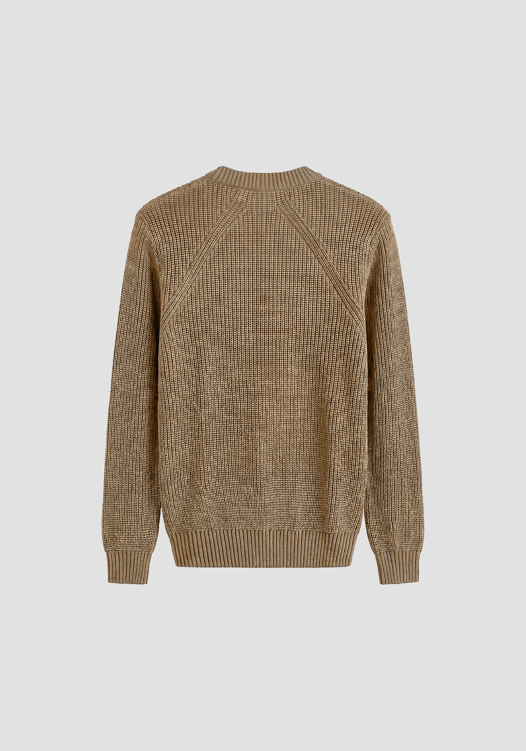Beige regular-fit crew-neck sweater in garment-dyed cotton with