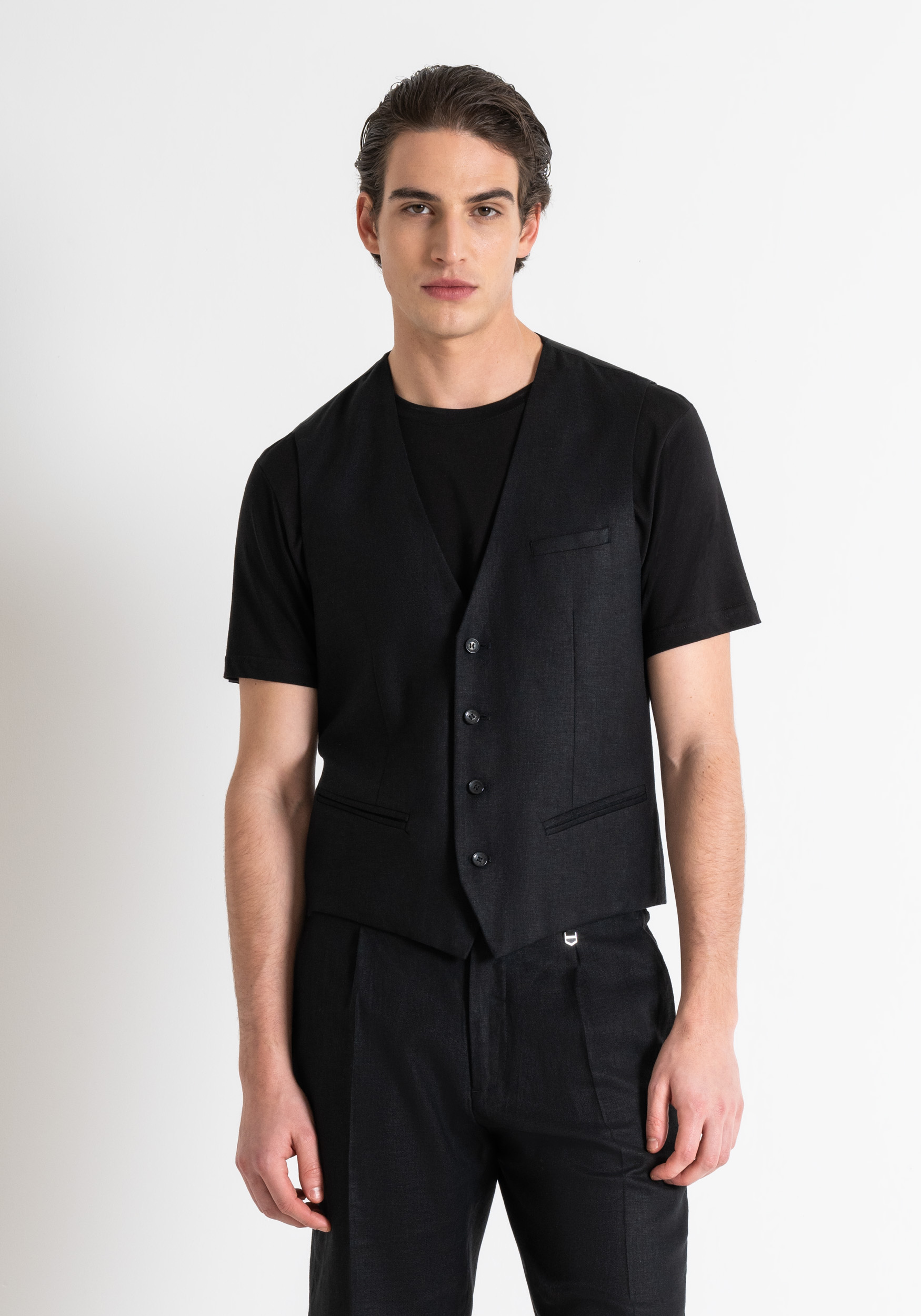 SLIM FIT WESTE AUS LEINEN MIT VIER KNÖPFEN | Antony Morato