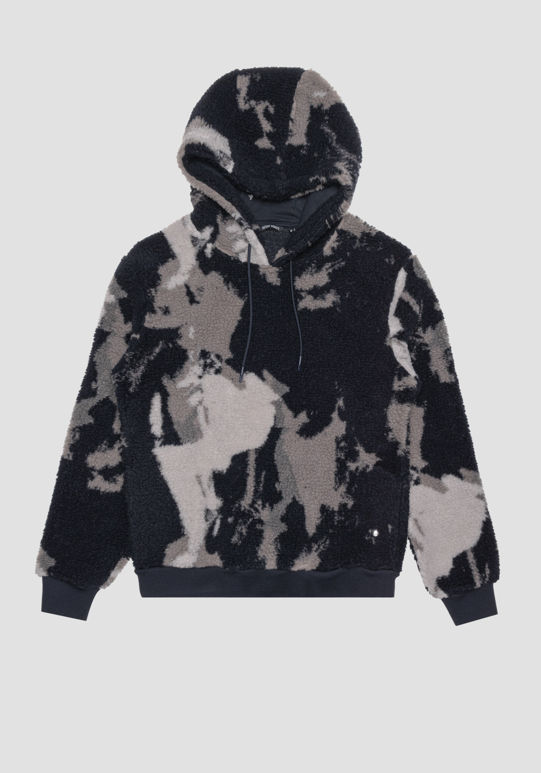 REGULAR FIT SWEATSHIRT IN MULTI COLOURED FAUX FUR WITH HOOD
