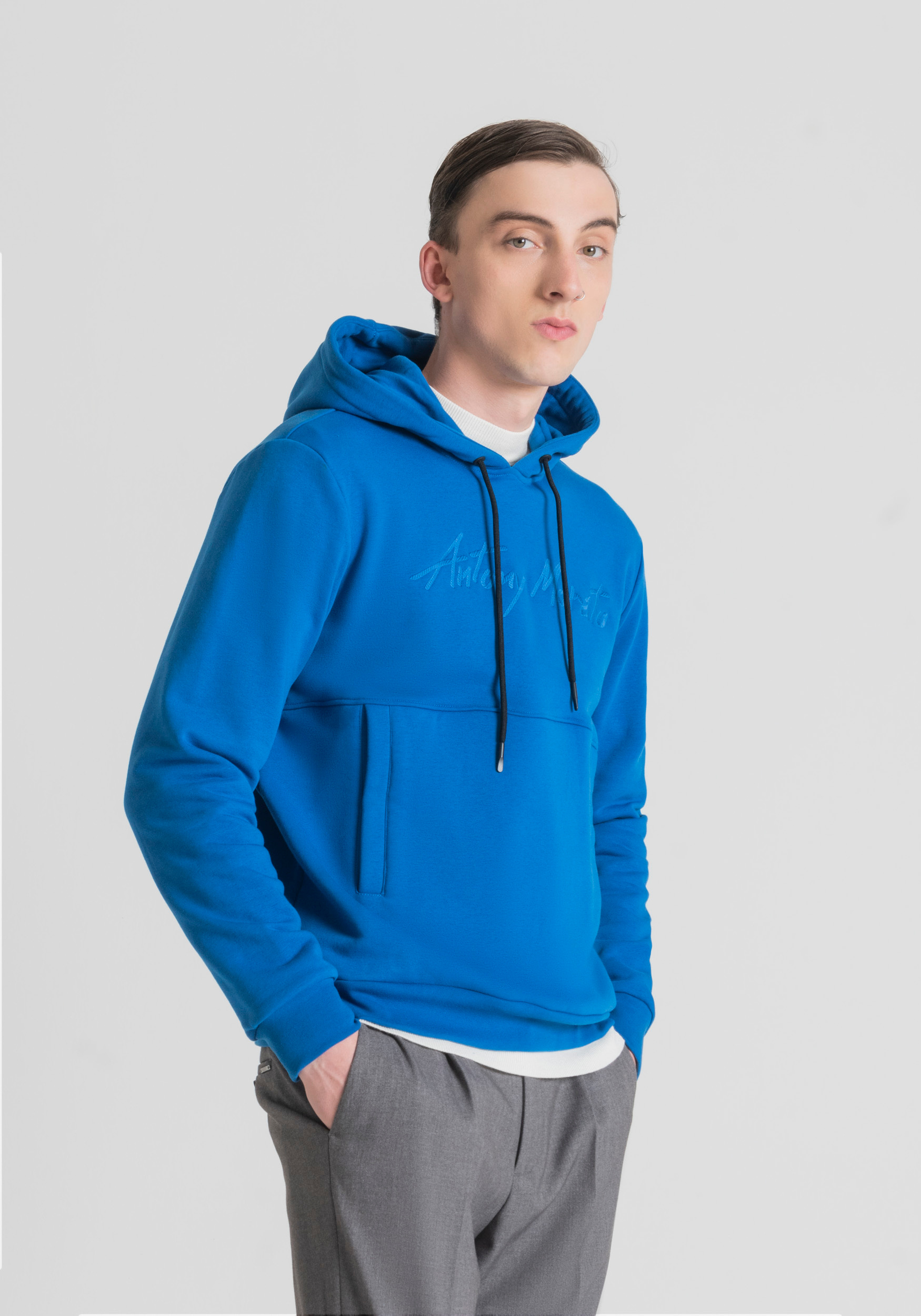 REGULAR-FIT SWEATSHIRT IN STRETCH COTTON-BLEND WITH EMBROIDERED LOGO ...