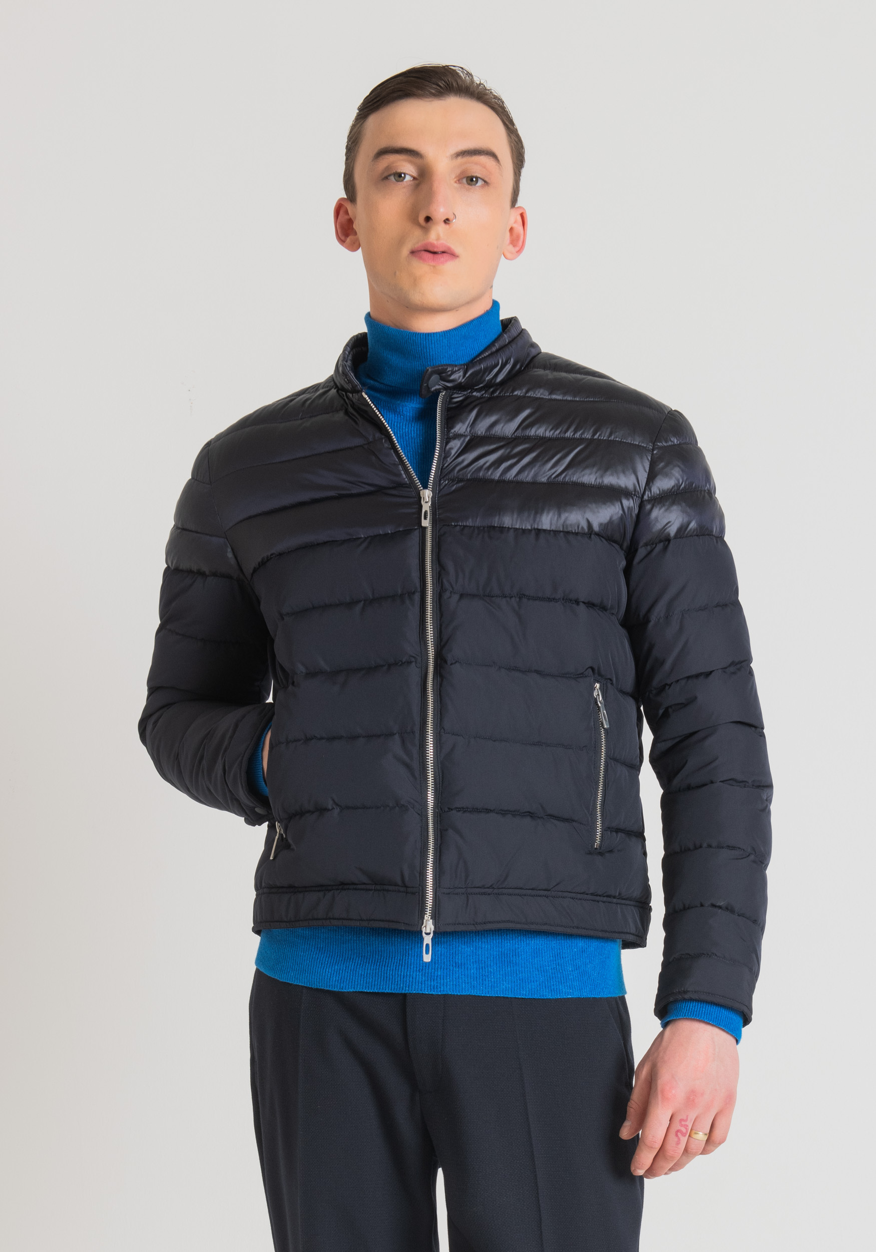 REGULAR FIT NYLON JACKET WITH TECHNICAL FABRIC DETAILS
