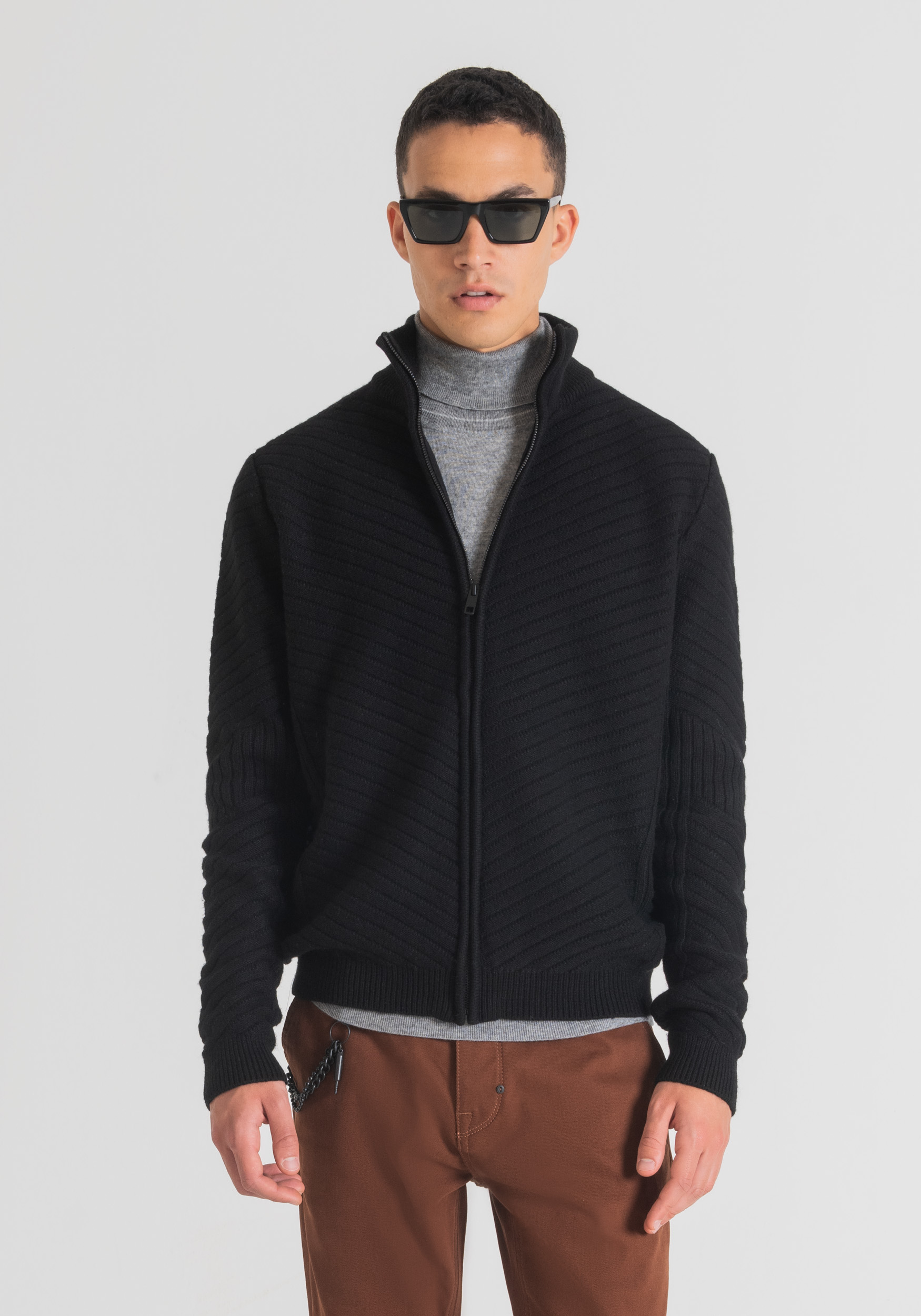 SLIM FIT SWEATSHIRT WITH ZIP IN WOOL BLEND YARN Antony Morato