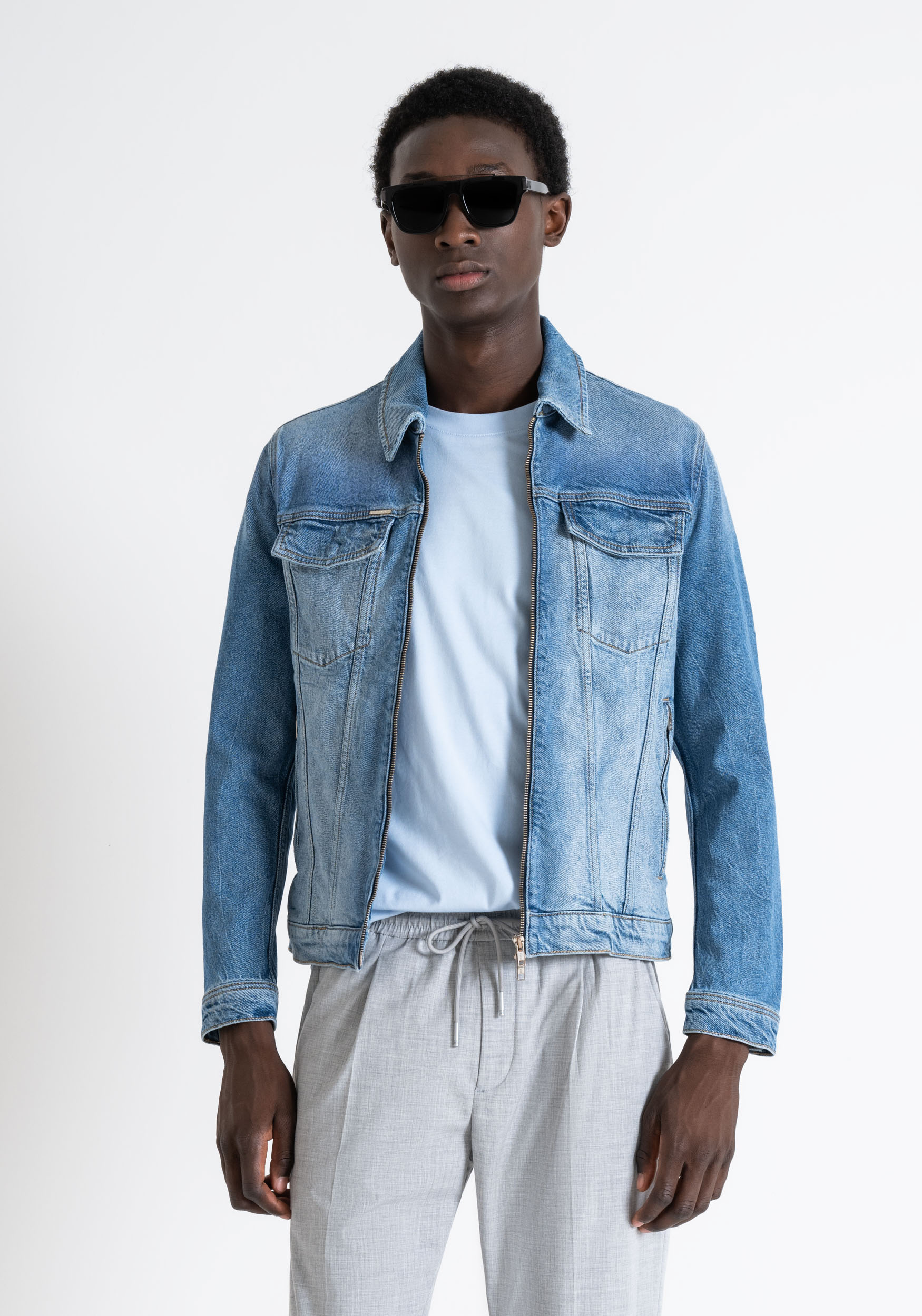 Antony Morato Slim Fit Denim Coat in Blue Comfort Denim