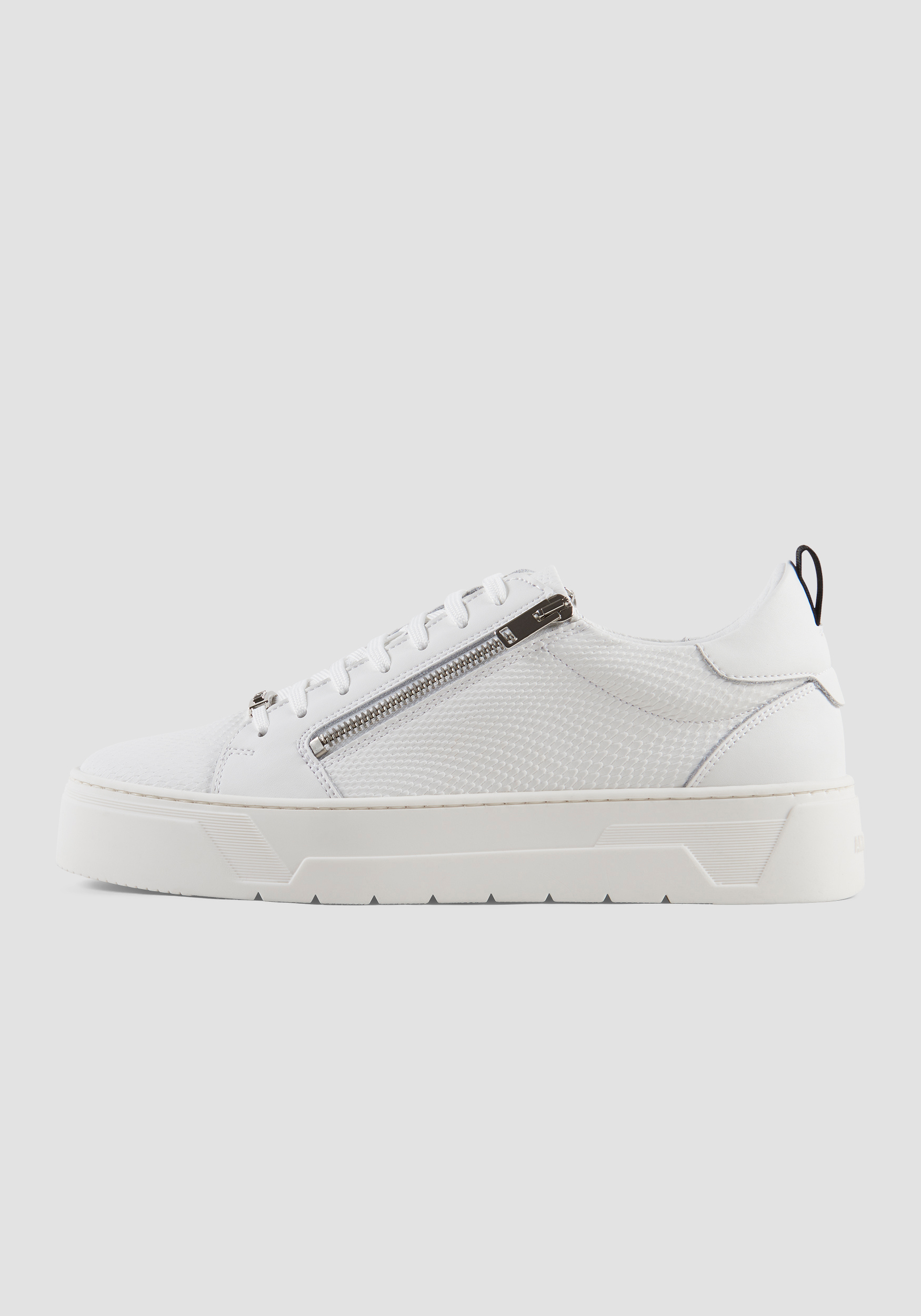 SNEAKERS WITH ZIP IN WHITE COATED LEATHER Antony Morato