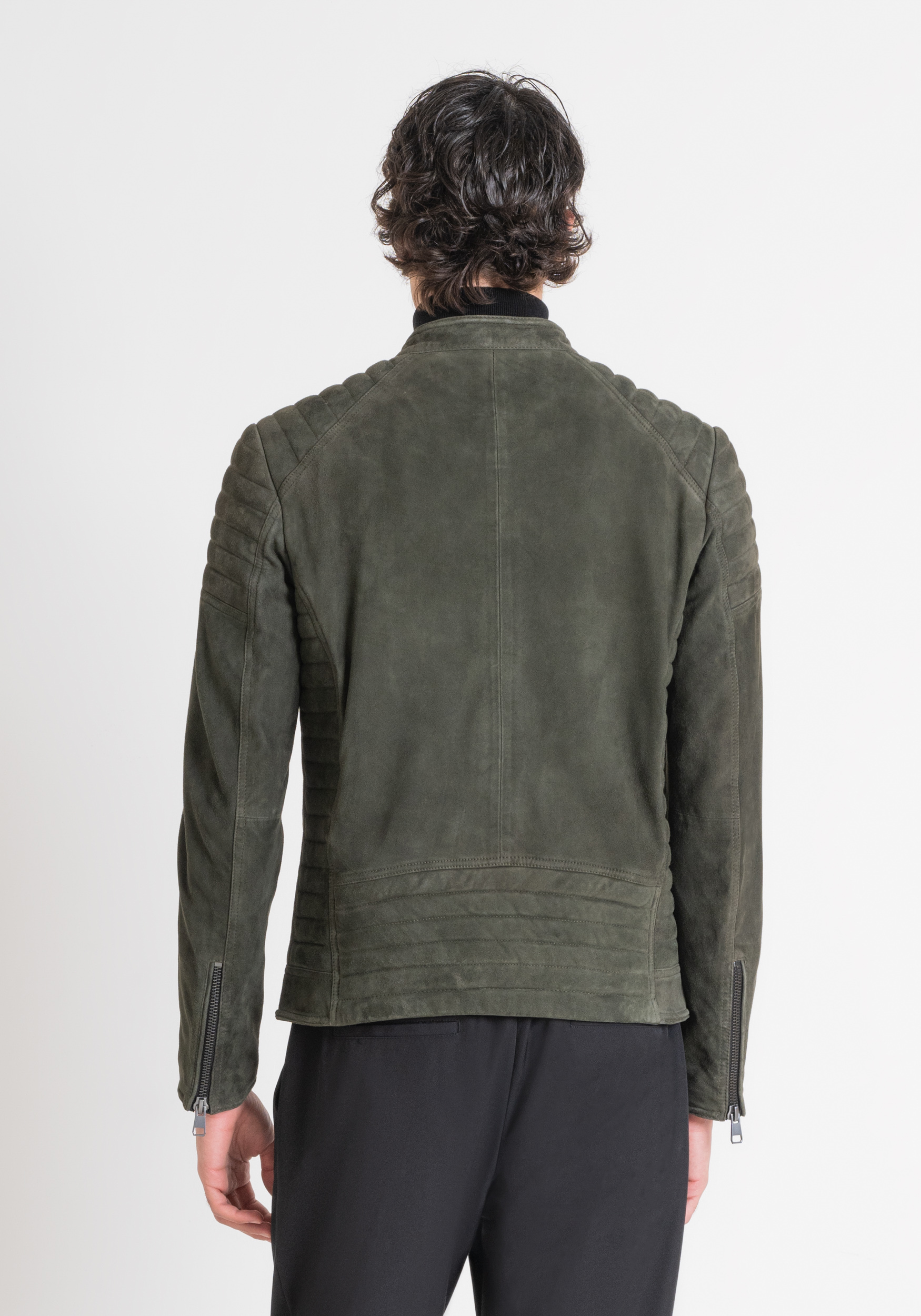 Suede leather moto jacket top