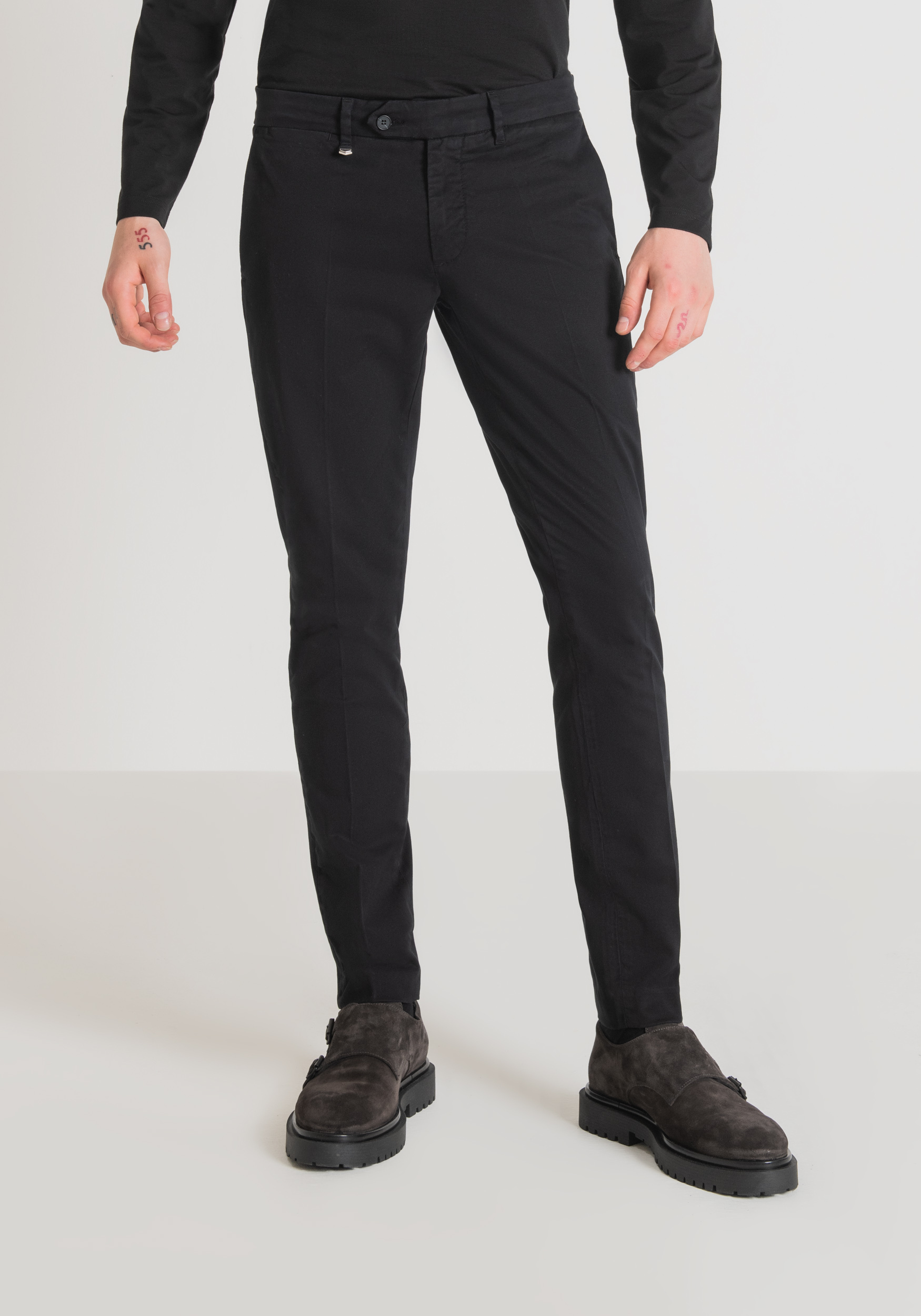 Tight fit black deals trousers